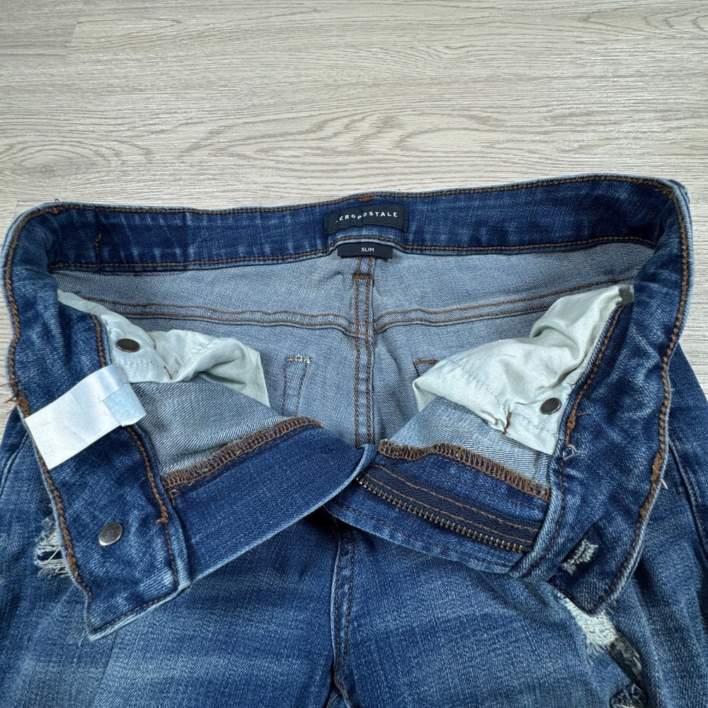 Aeropostale Mens Slim Jeans Blue 31/30 Distressed Ripped Denim Pants - Picture 6 of 11